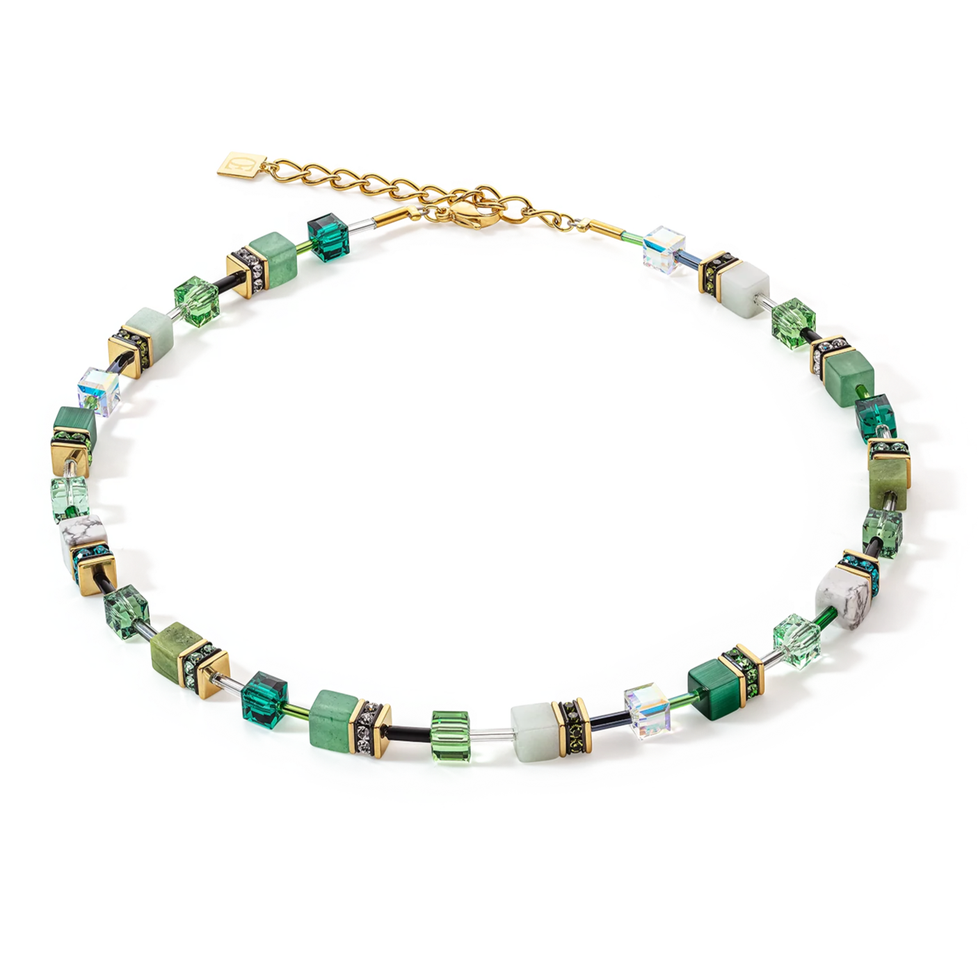 Coeur De Lion GeoCUBE Precious Green Aventurine Gold Necklace Eva Victoria Ireland